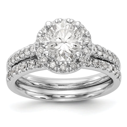 14K White Gold Round Simulated Diamond Halo Engagement Ring