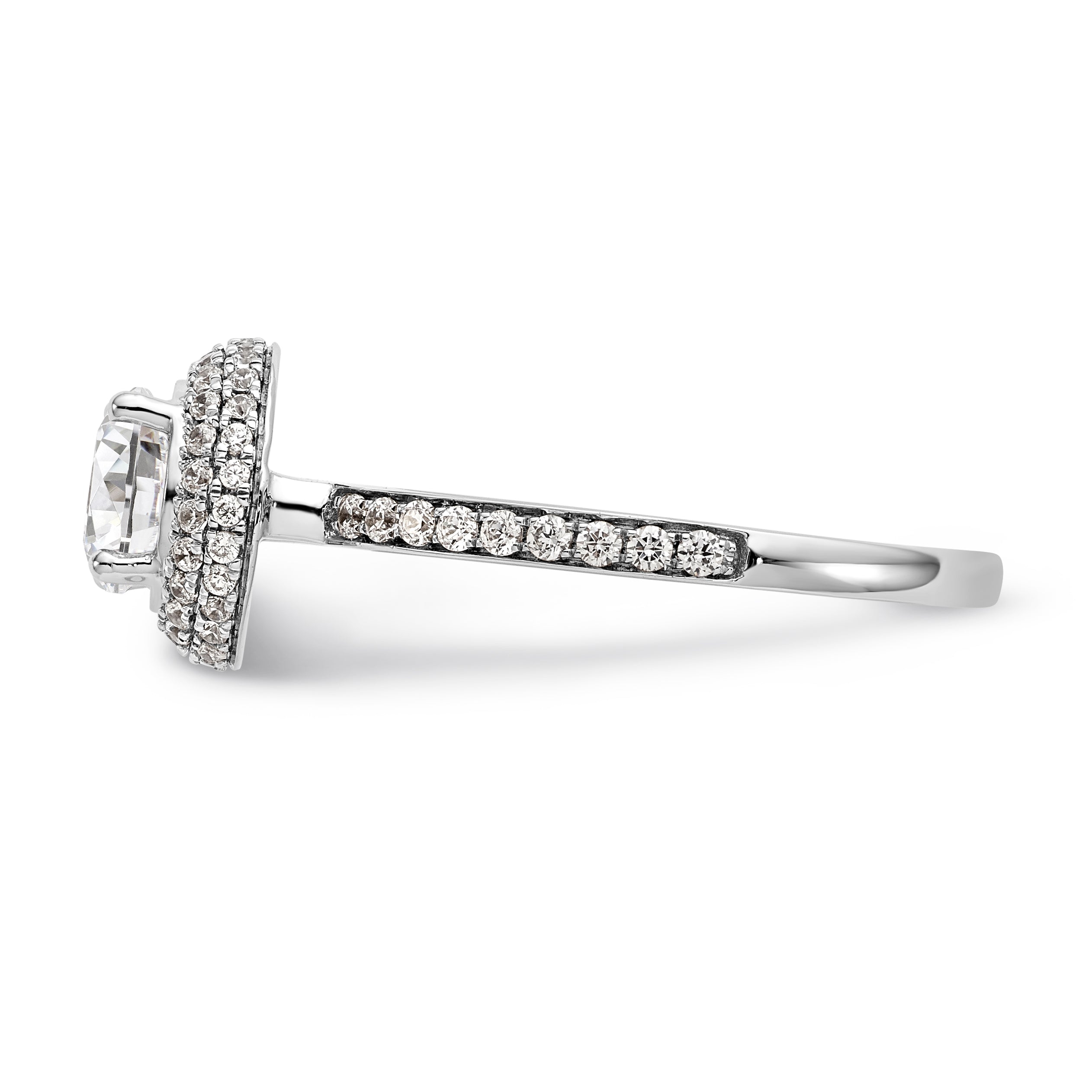 14K White Gold Round Simulated Diamond Halo Engagement Ring