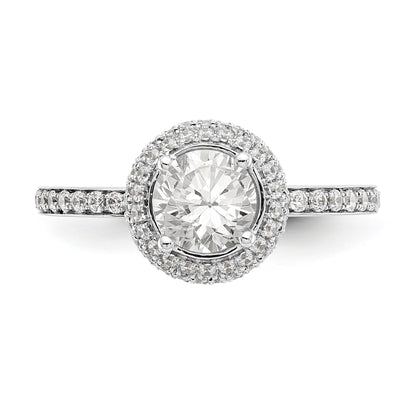 14K White Gold Round Simulated Diamond Halo Engagement Ring