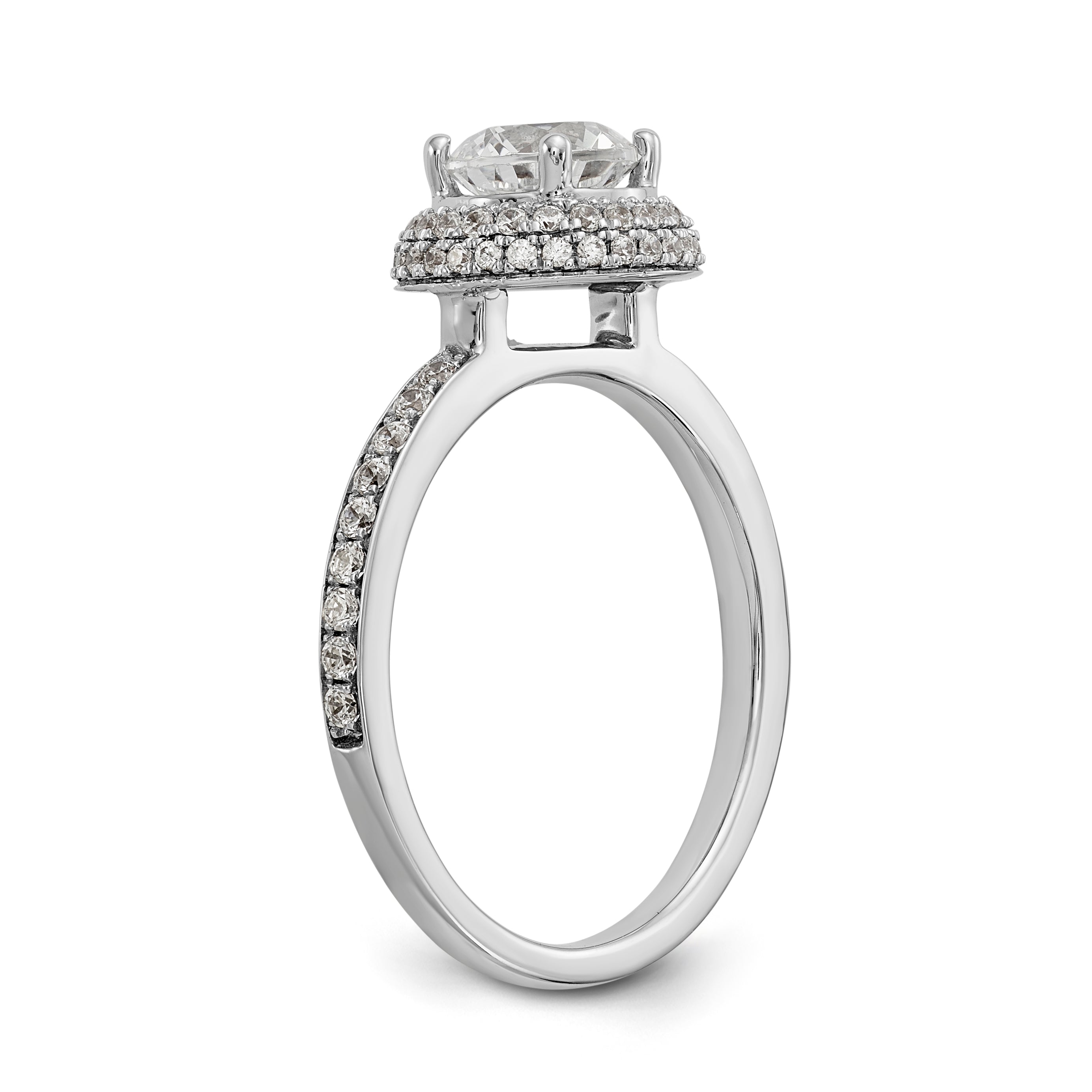 14K White Gold Round Simulated Diamond Halo Engagement Ring