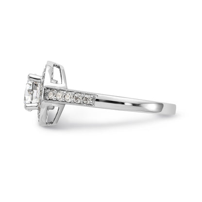 14K White Gold Round Simulated Diamond Halo Engagement Ring