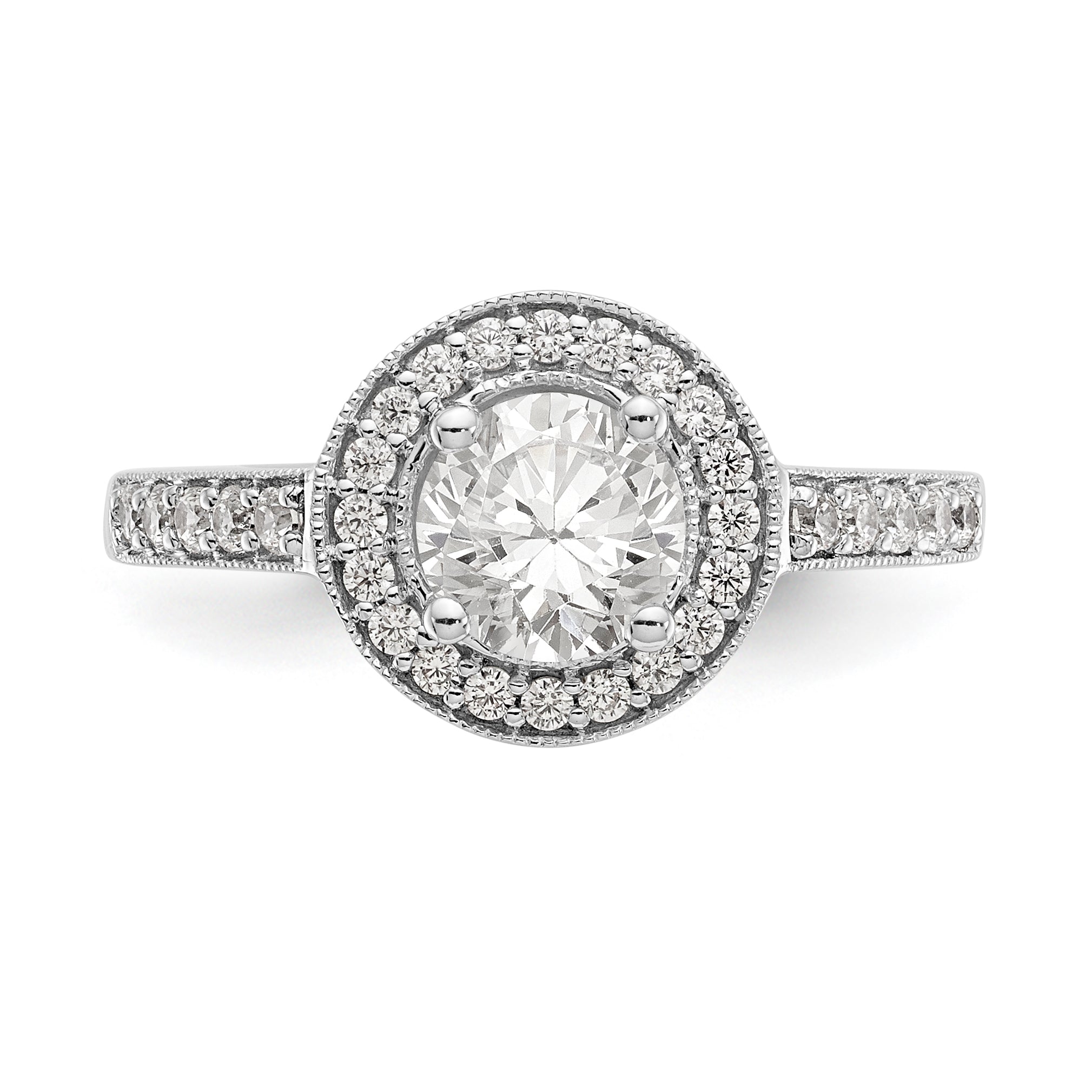 14K White Gold Round Simulated Diamond Halo Engagement Ring