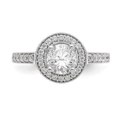 14K White Gold Round Simulated Diamond Halo Engagement Ring