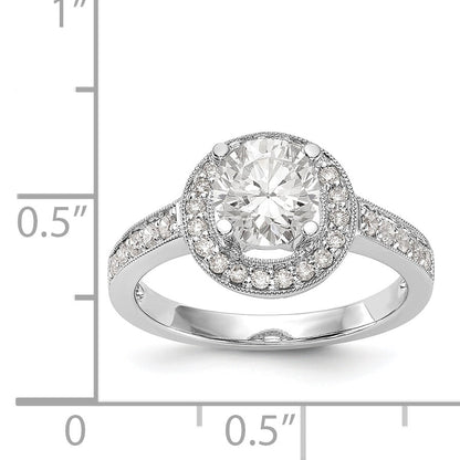 14K White Gold Round Simulated Diamond Halo Engagement Ring