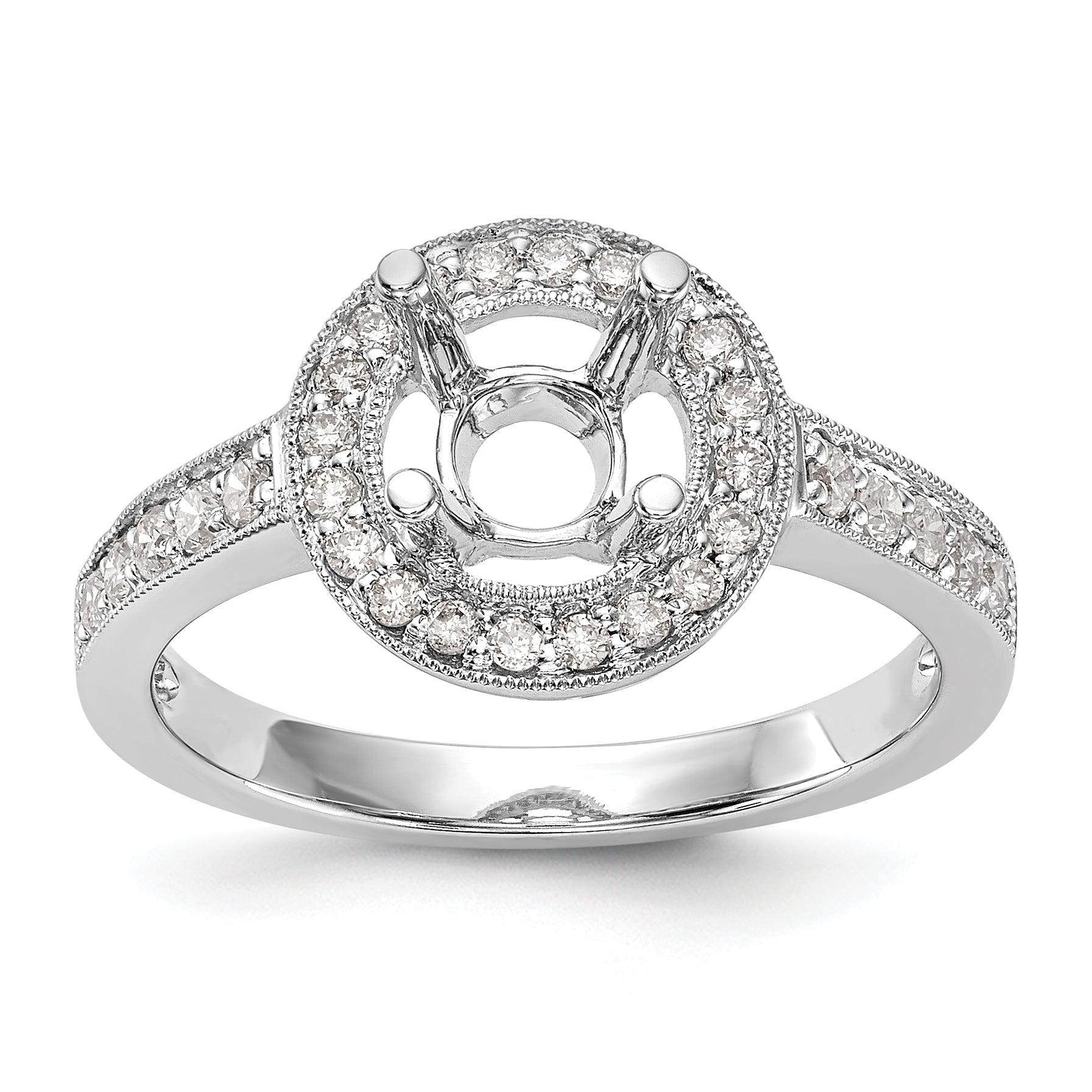 14K White Gold Round Simulated Diamond Halo Engagement Ring