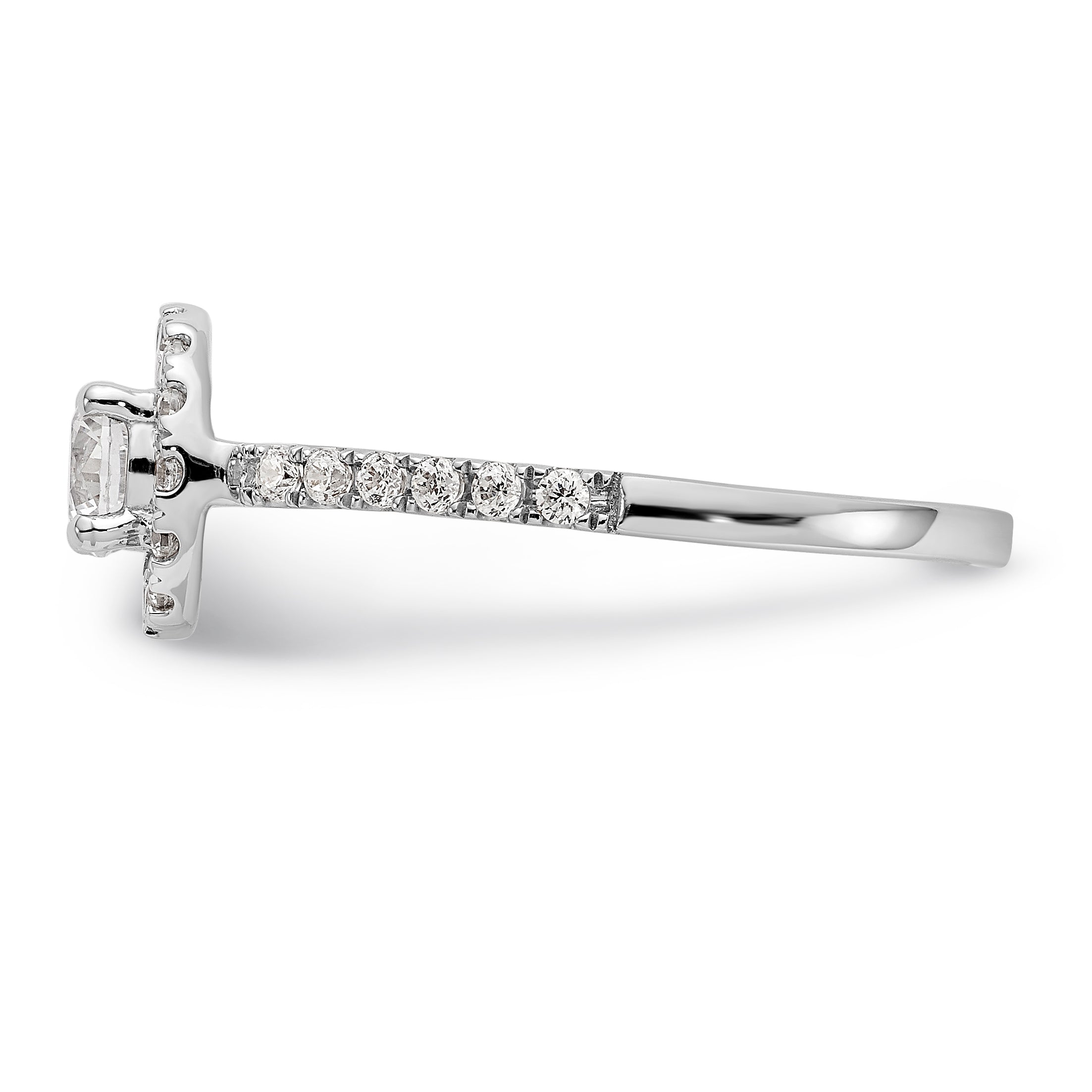 14K White Gold Round Simulated Diamond Halo Engagement Ring