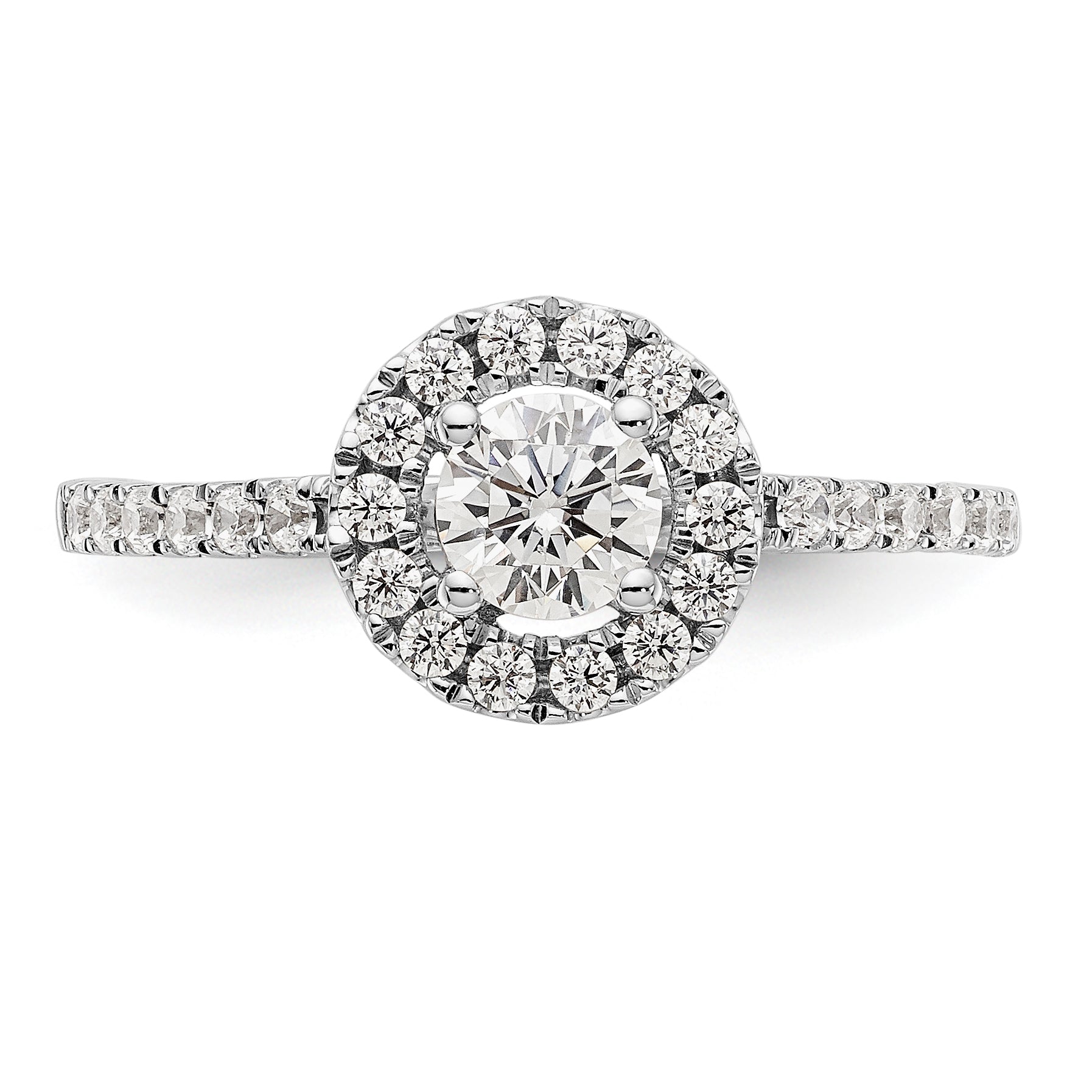 14K White Gold Round Simulated Diamond Halo Engagement Ring
