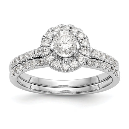 14K White Gold Round Simulated Diamond Halo Engagement Ring