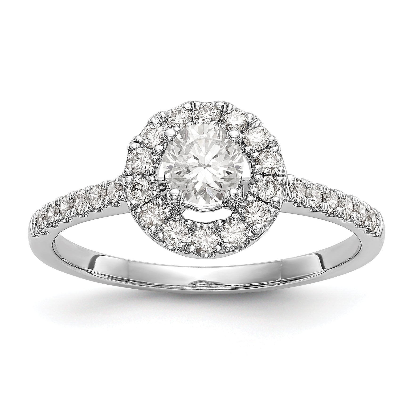 14K White Gold Round Simulated Diamond Halo Engagement Ring