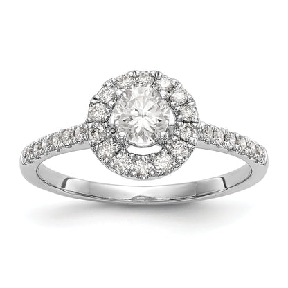 14K White Gold Round Simulated Diamond Halo Engagement Ring
