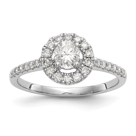 14K White Gold Round Simulated Diamond Halo Engagement Ring