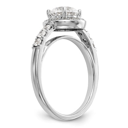 14K White Gold Round Simulated Diamond Halo Engagement Ring
