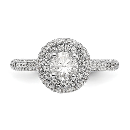 14K White Gold Round Simulated Diamond Halo Engagement Ring