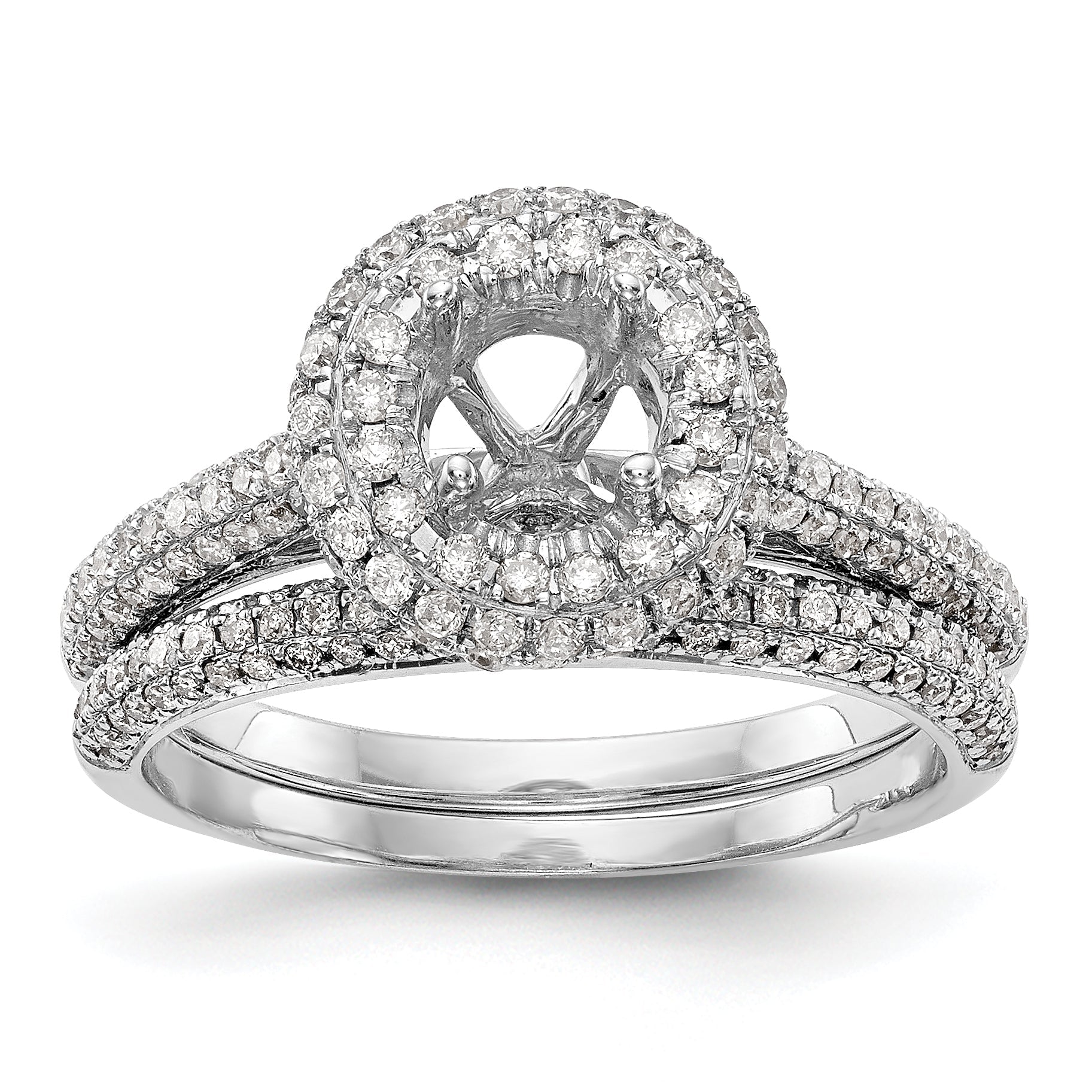14K White Gold Round Simulated Diamond Halo Engagement Ring