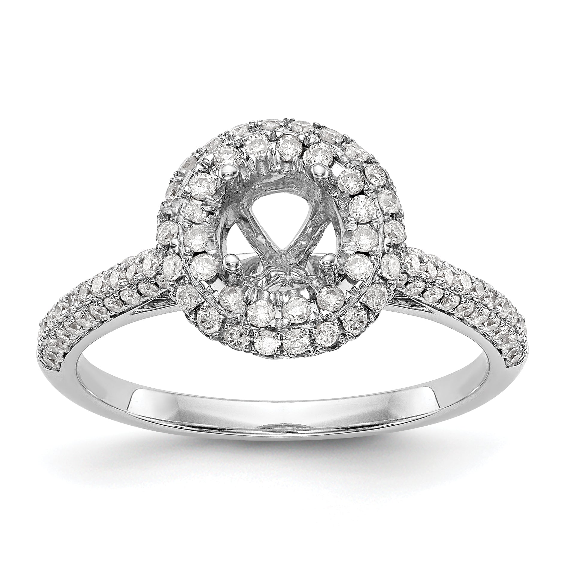 14K White Gold Round Simulated Diamond Halo Engagement Ring