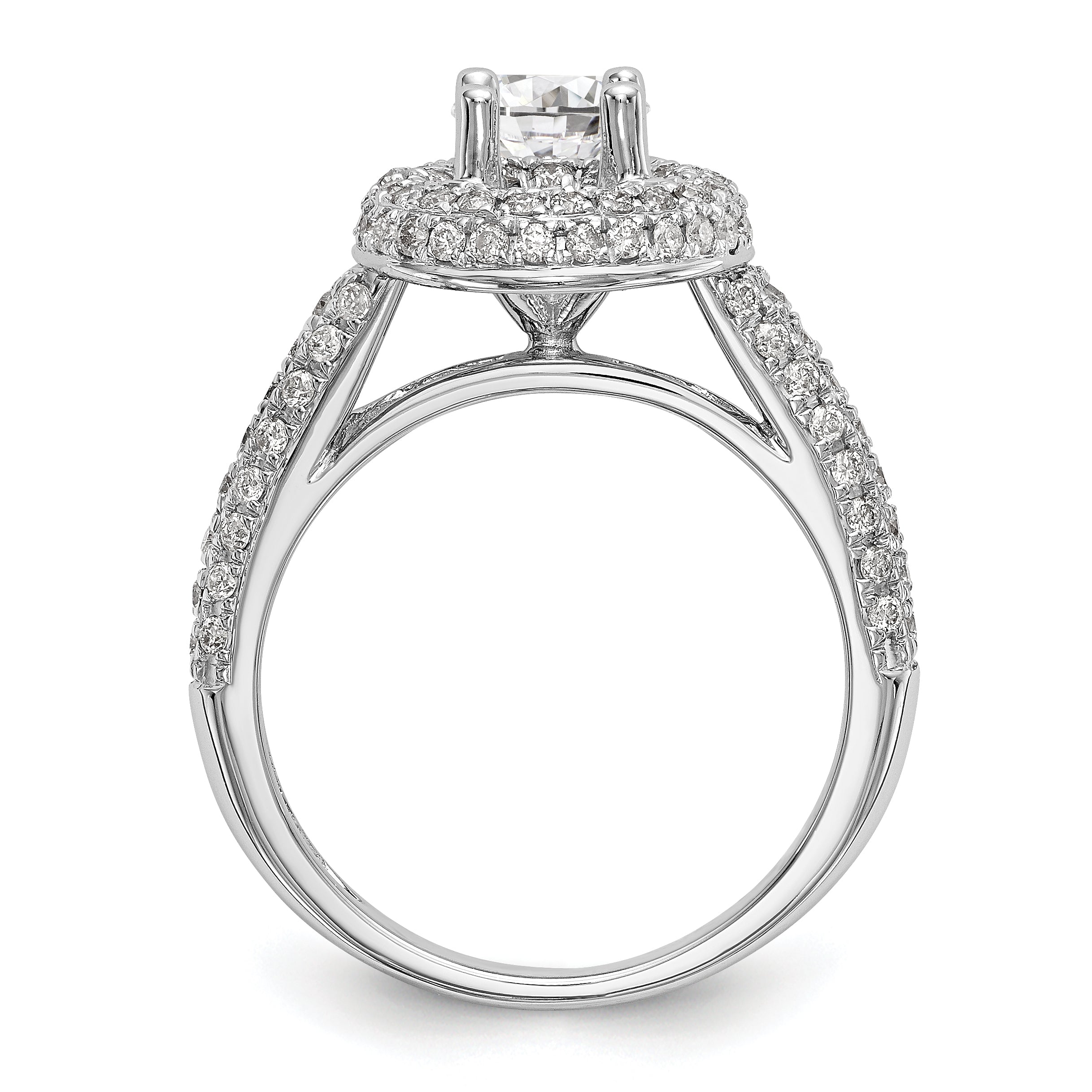14K White Gold Round Simulated Diamond Halo Engagement Ring