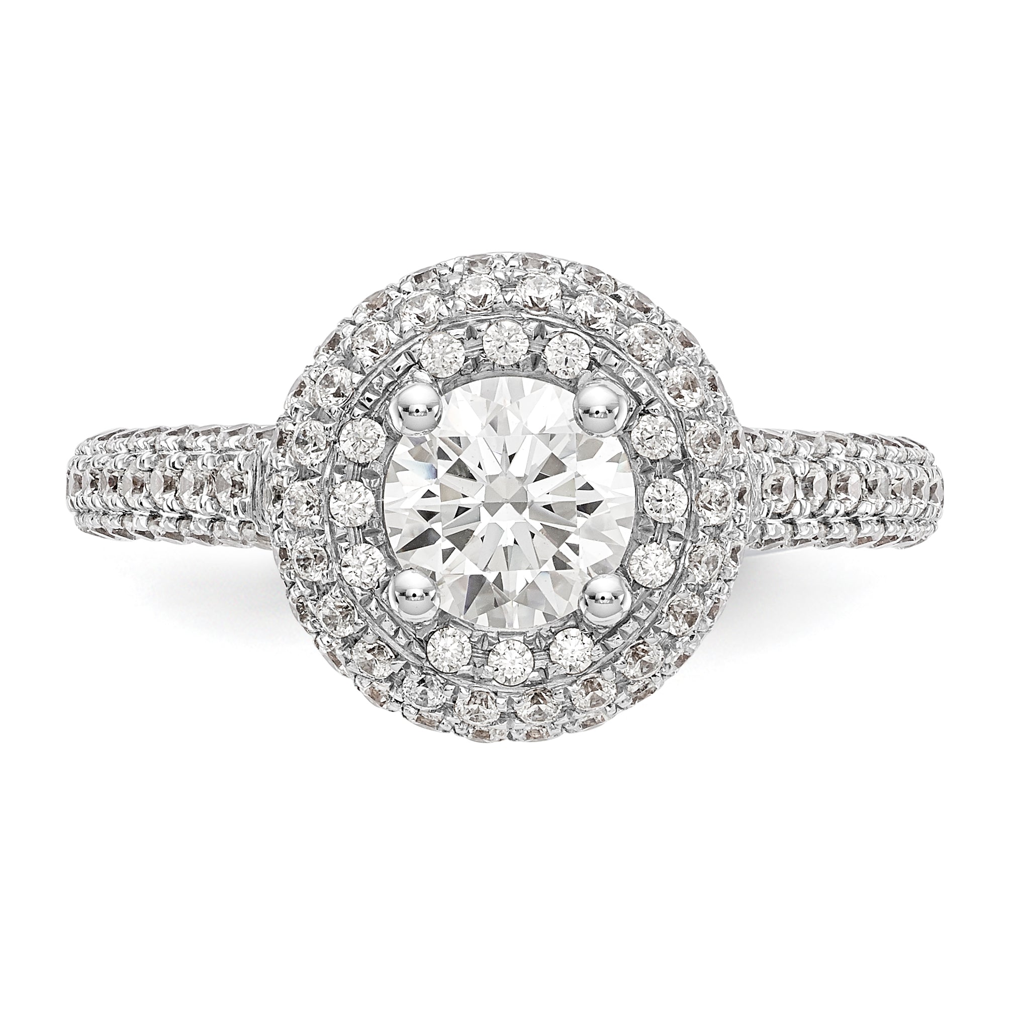 14K White Gold Round Simulated Diamond Halo Engagement Ring