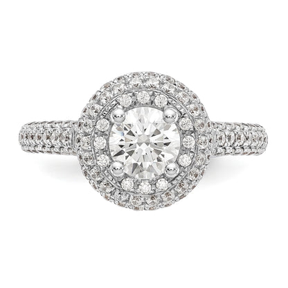 14K White Gold Round Simulated Diamond Halo Engagement Ring