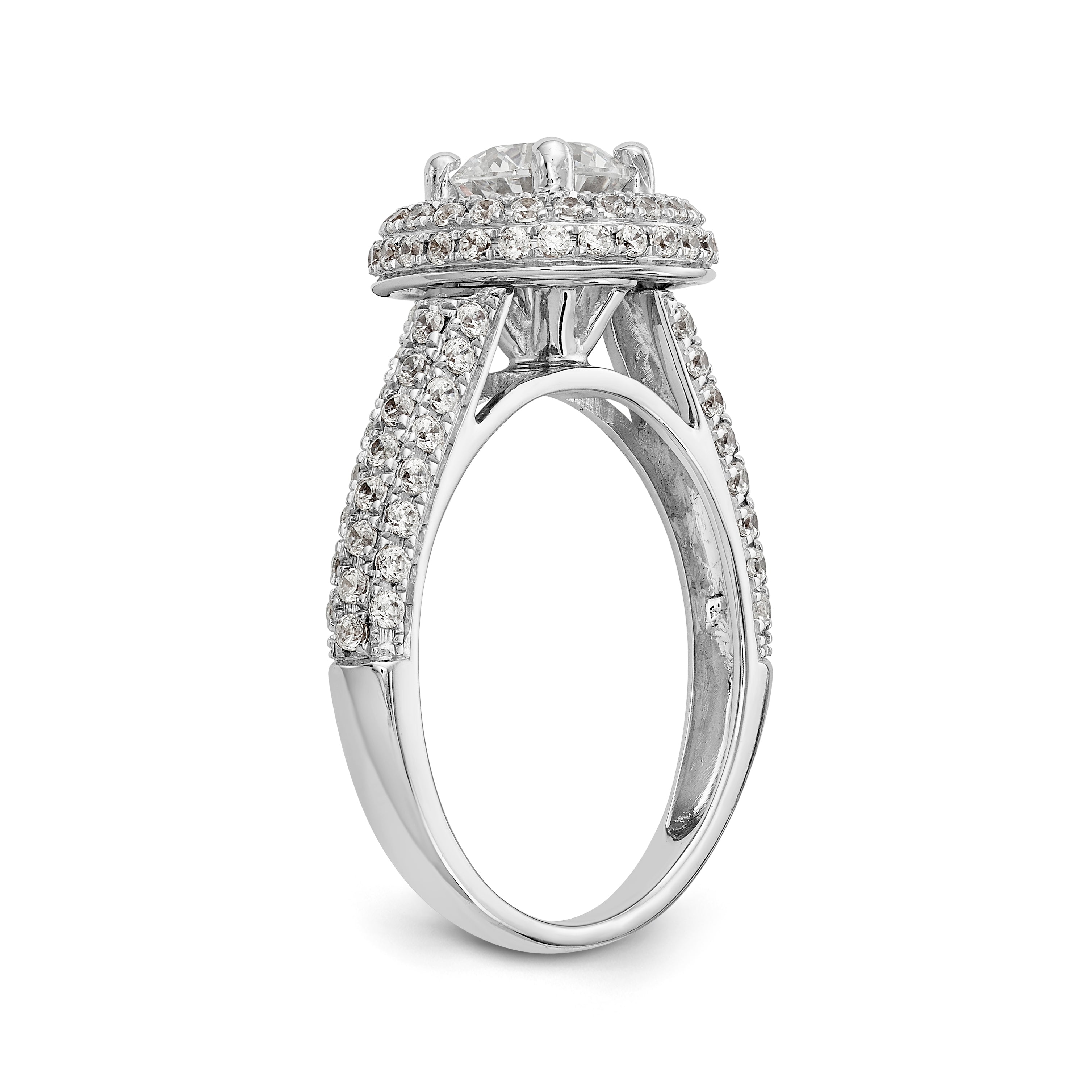 14K White Gold Round Simulated Diamond Halo Engagement Ring