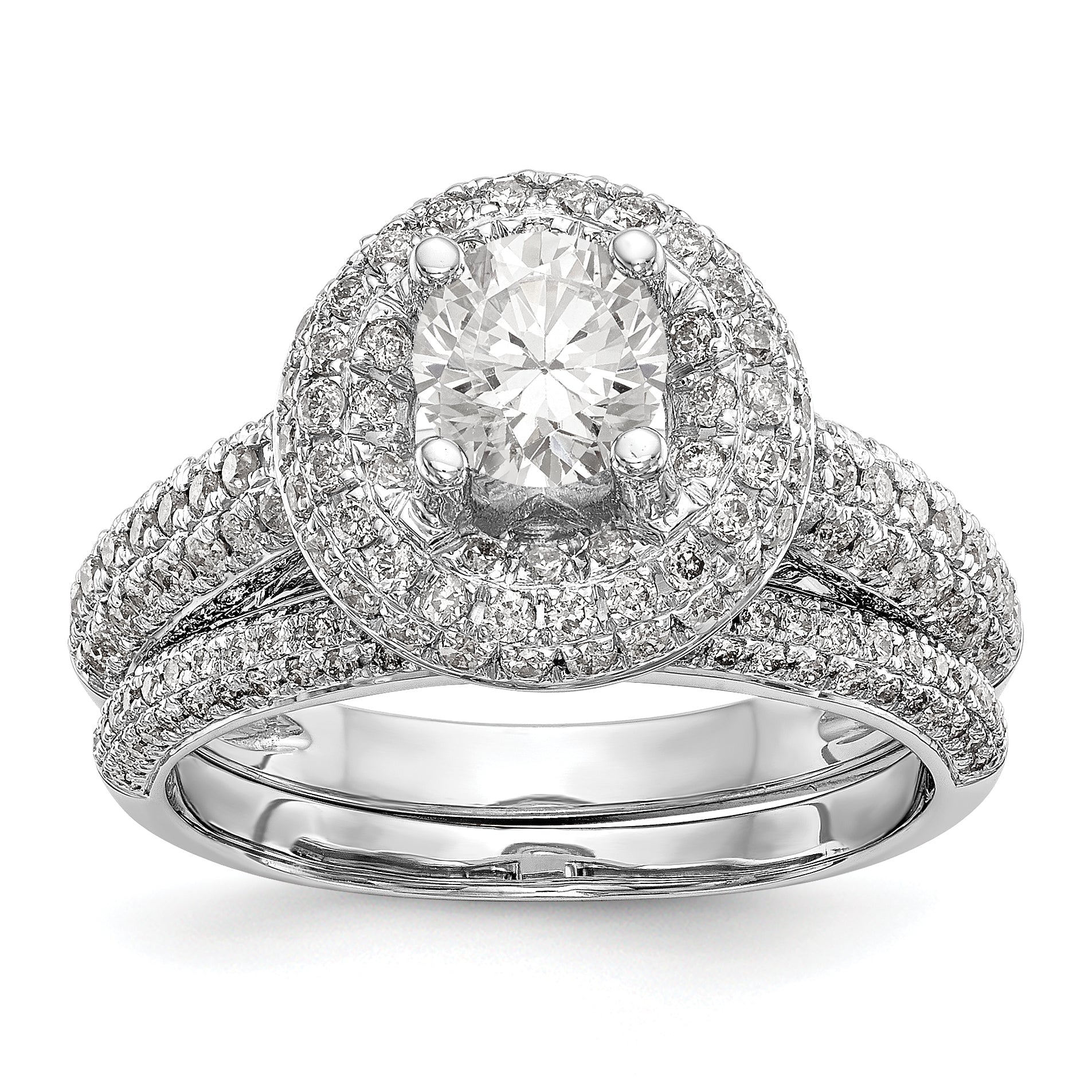 14K White Gold Round Simulated Diamond Halo Engagement Ring
