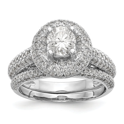 14K White Gold Round Simulated Diamond Halo Engagement Ring