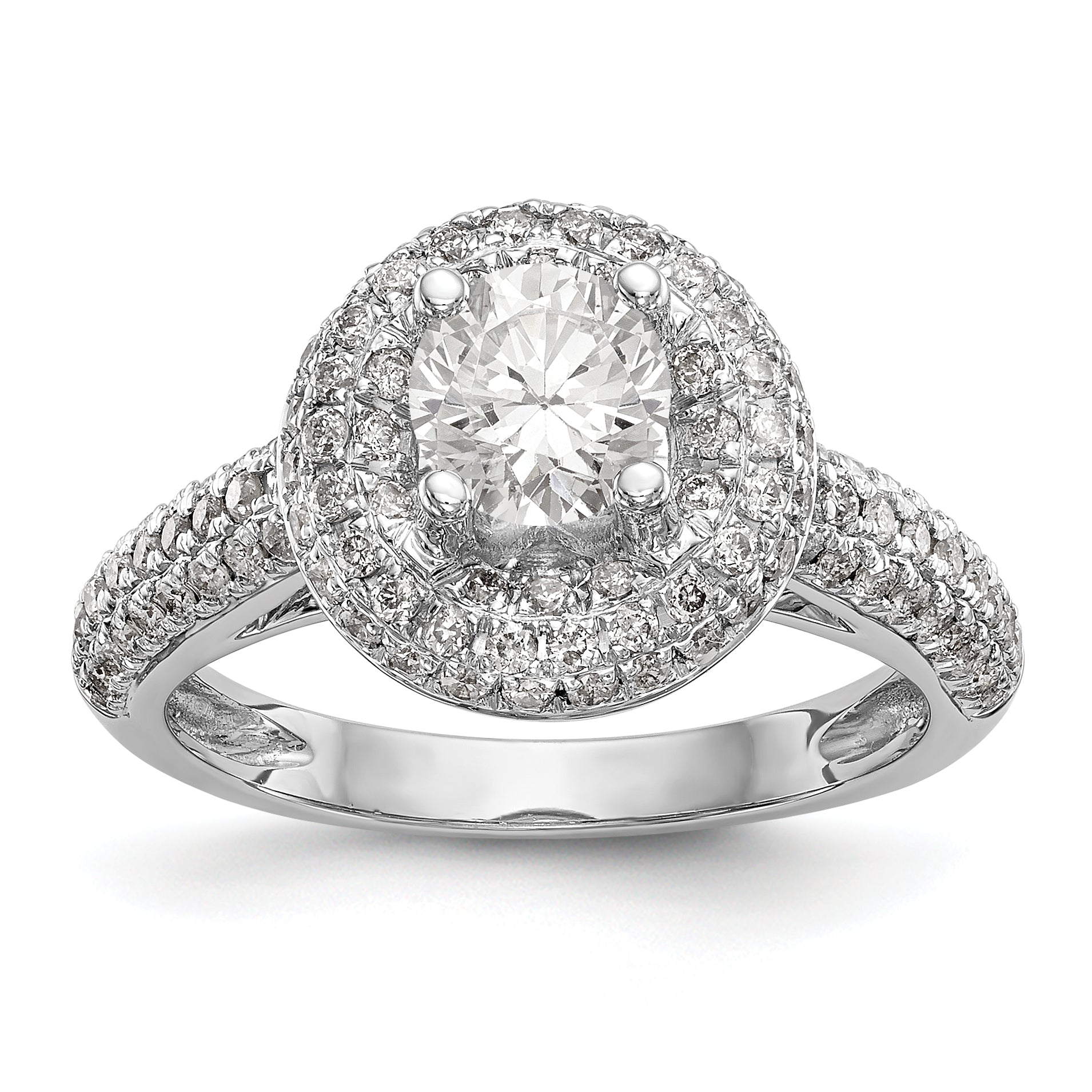 14K White Gold Round Simulated Diamond Halo Engagement Ring