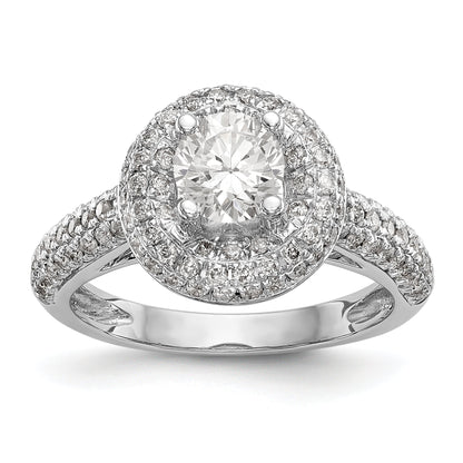 14K White Gold Round Simulated Diamond Halo Engagement Ring