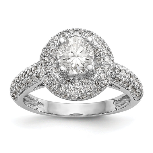 14K White Gold Round Simulated Diamond Halo Engagement Ring