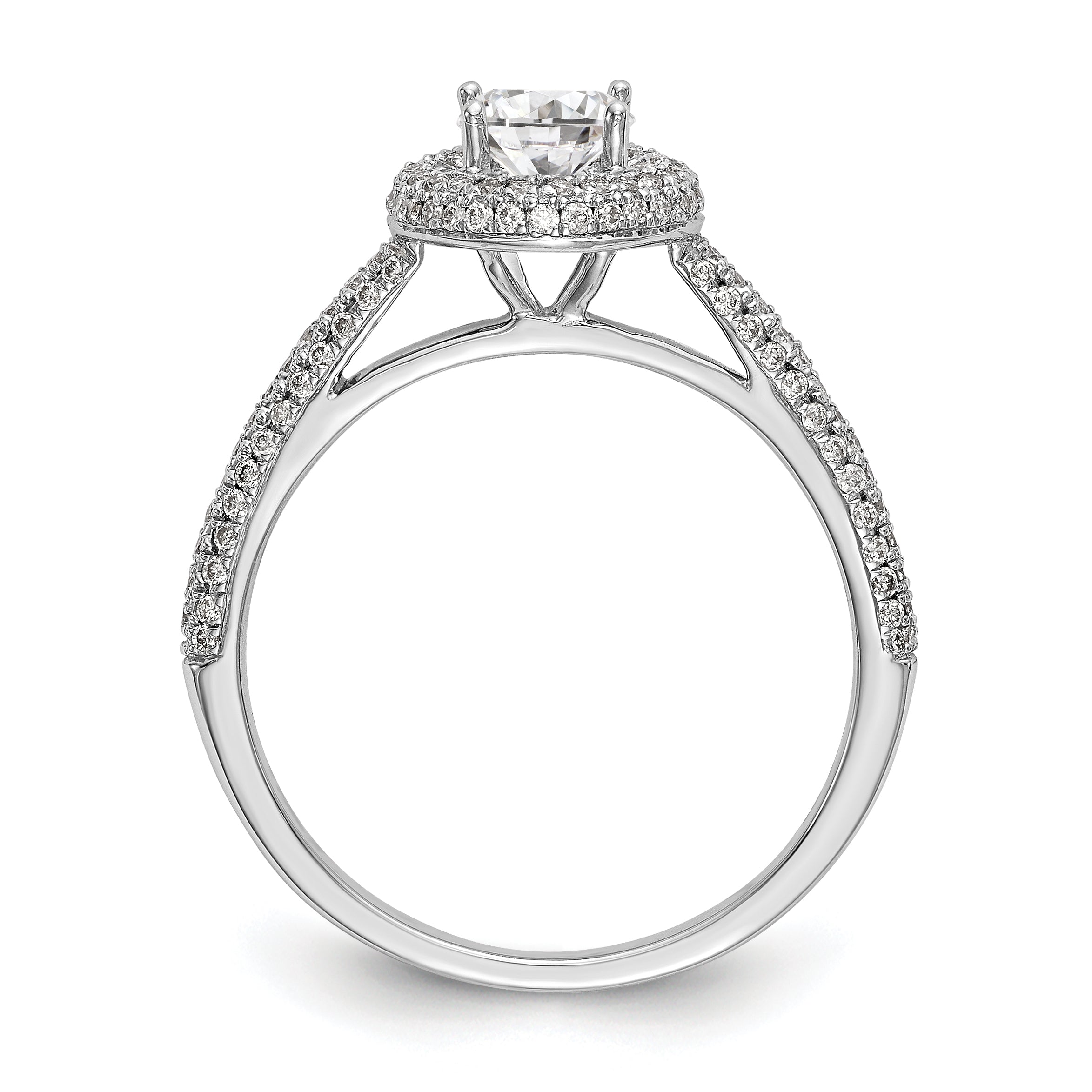 14K White Gold Round Simulated Diamond Halo Engagement Ring