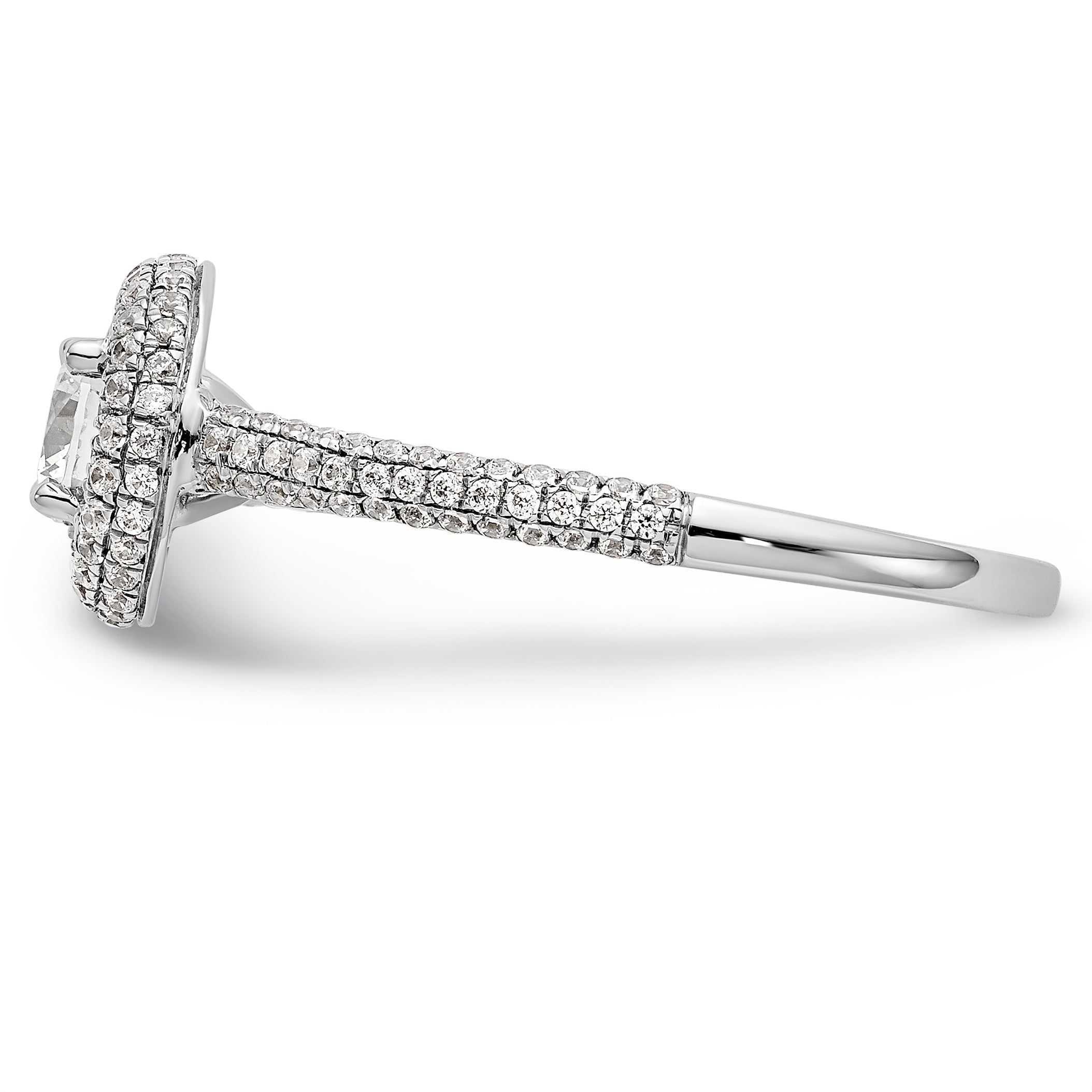 14K White Gold Round Simulated Diamond Halo Engagement Ring