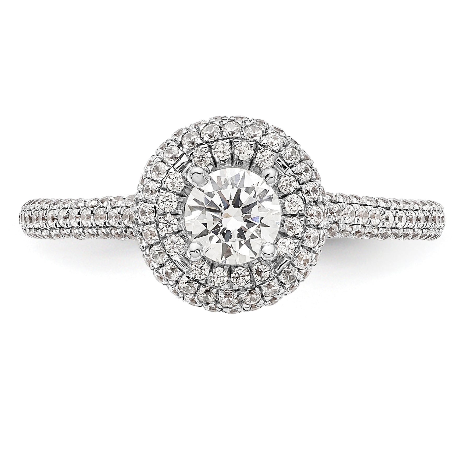 14K White Gold Round Simulated Diamond Halo Engagement Ring