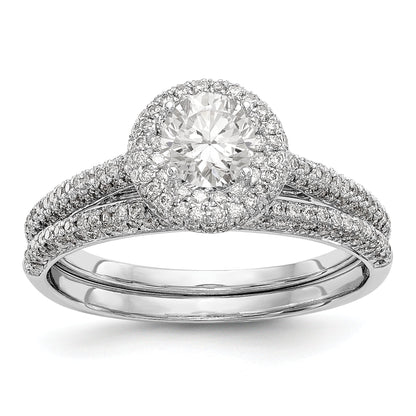 14K White Gold Round Simulated Diamond Halo Engagement Ring