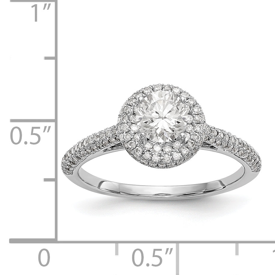 14K White Gold Round Simulated Diamond Halo Engagement Ring