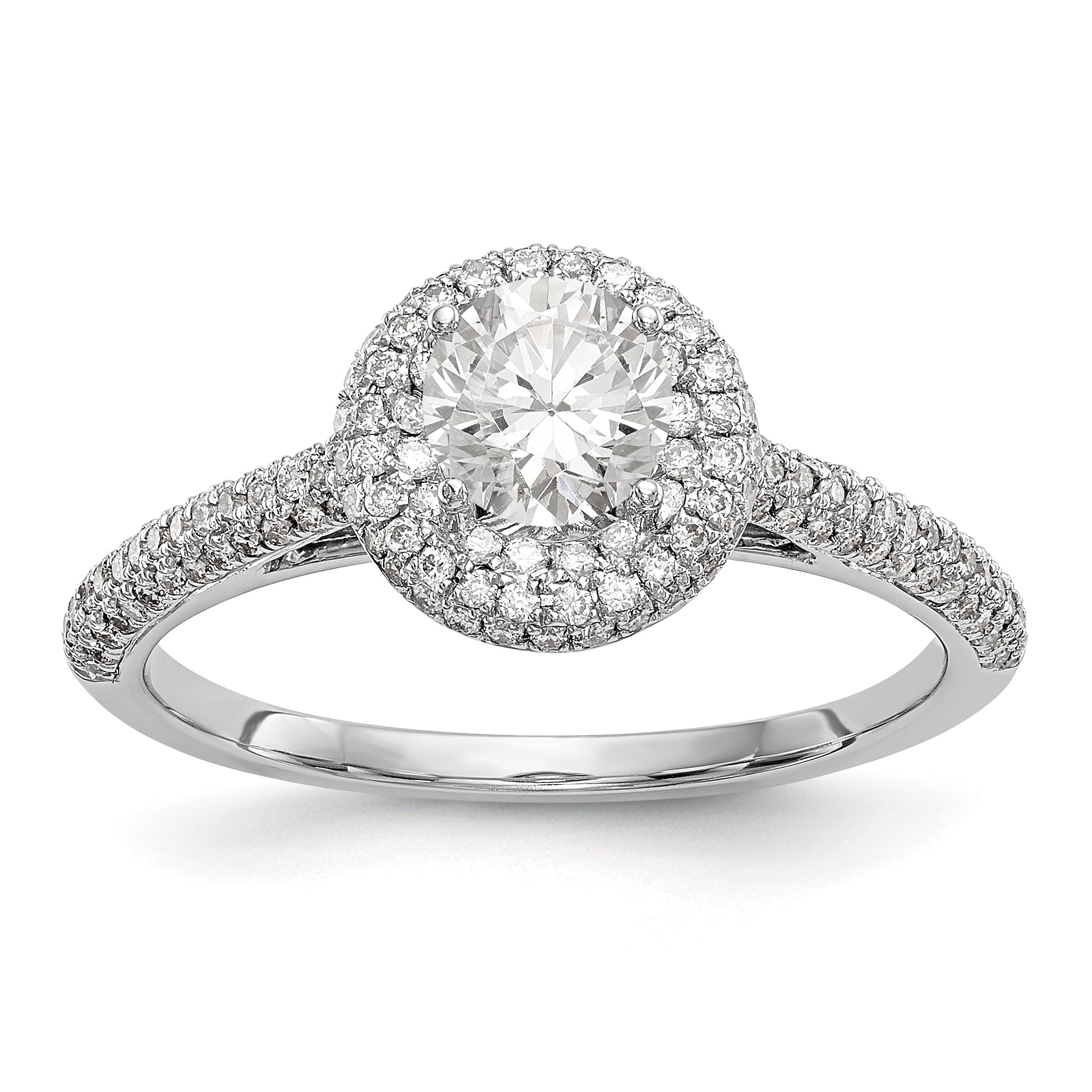 14K White Gold Round Simulated Diamond Halo Engagement Ring