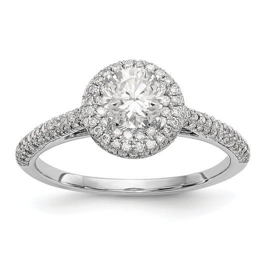 14K White Gold Round Simulated Diamond Halo Engagement Ring