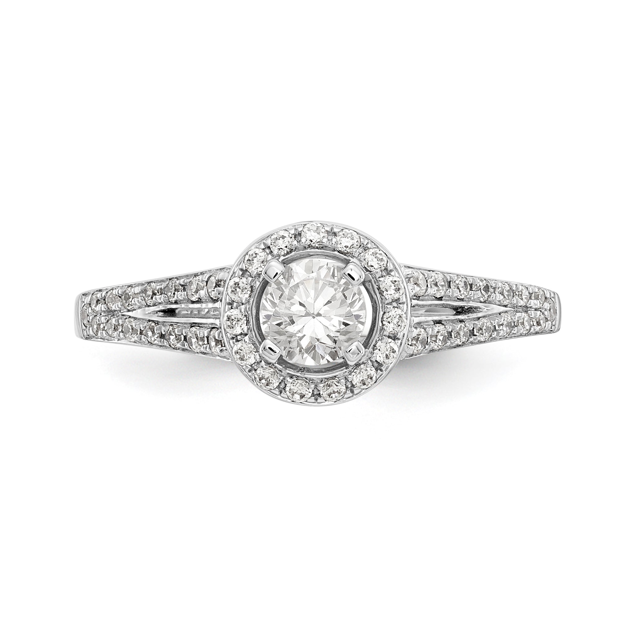 14K White Gold Round Simulated Diamond Halo Engagement Ring