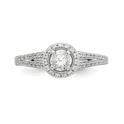 14K White Gold Round Simulated Diamond Halo Engagement Ring