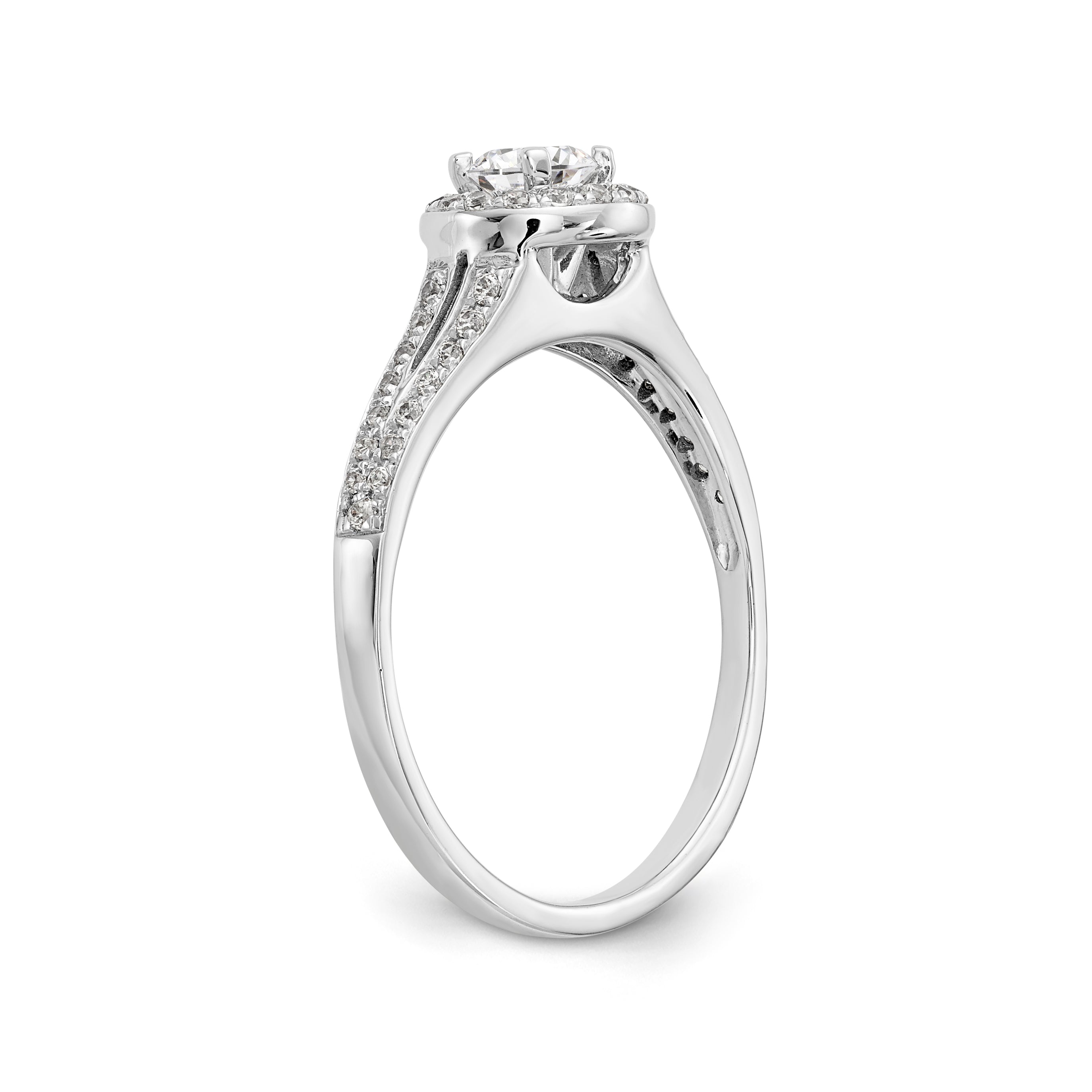 14K White Gold Round Simulated Diamond Halo Engagement Ring