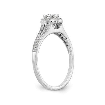 14K White Gold Round Simulated Diamond Halo Engagement Ring