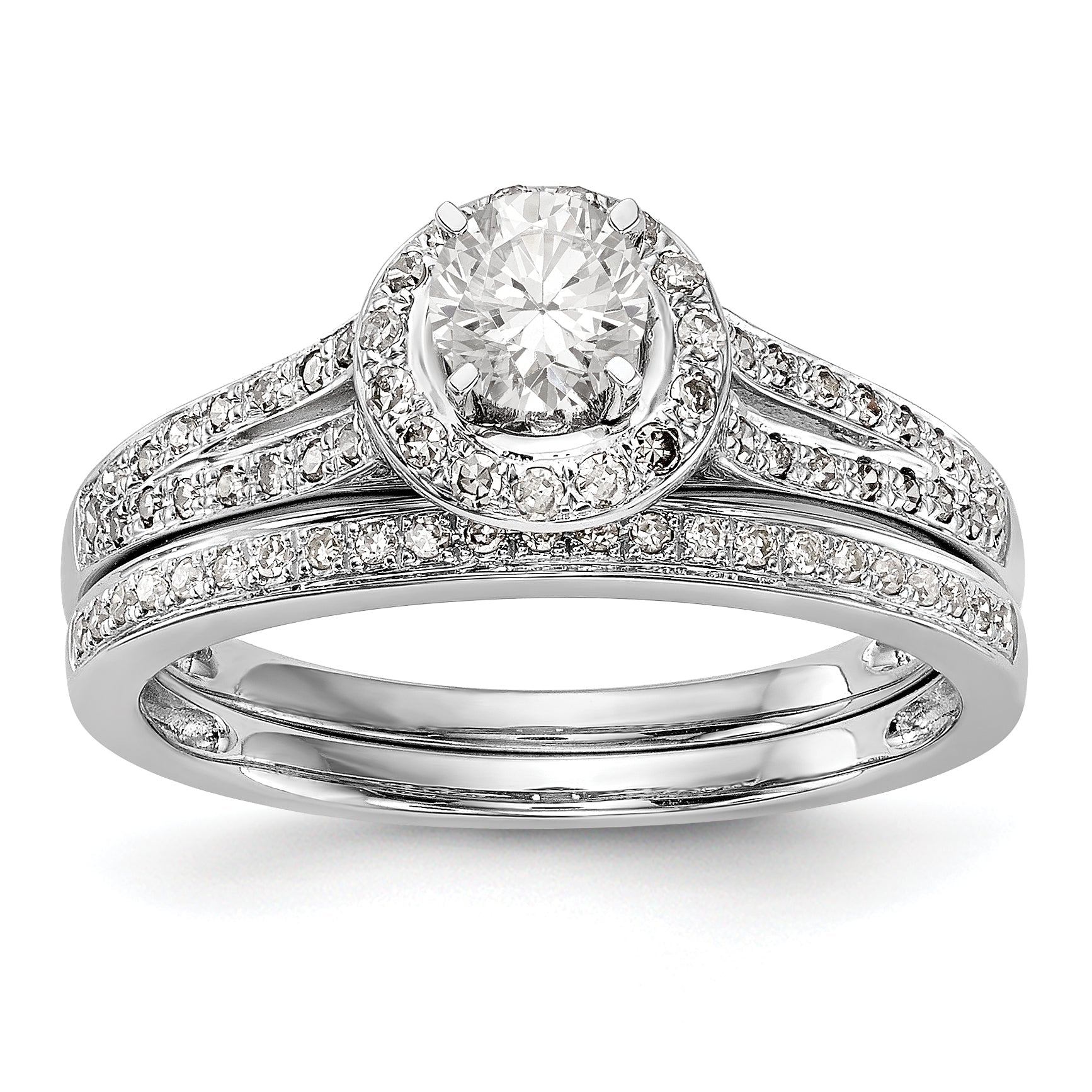 14K White Gold Round Simulated Diamond Halo Engagement Ring