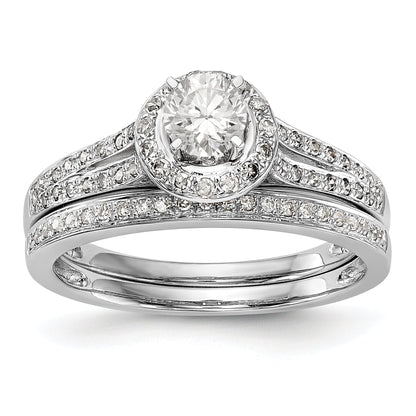 14K White Gold Round Simulated Diamond Halo Engagement Ring