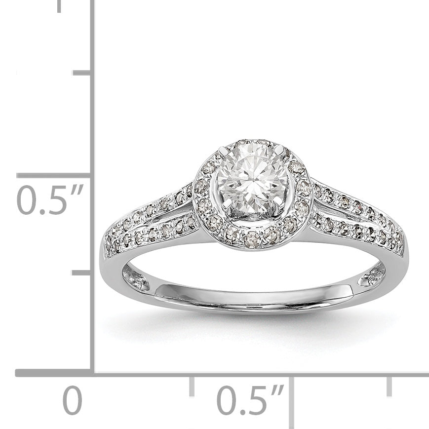 14K White Gold Round Simulated Diamond Halo Engagement Ring