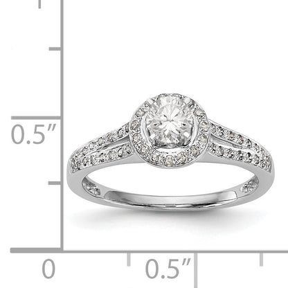 14K White Gold Round Simulated Diamond Halo Engagement Ring