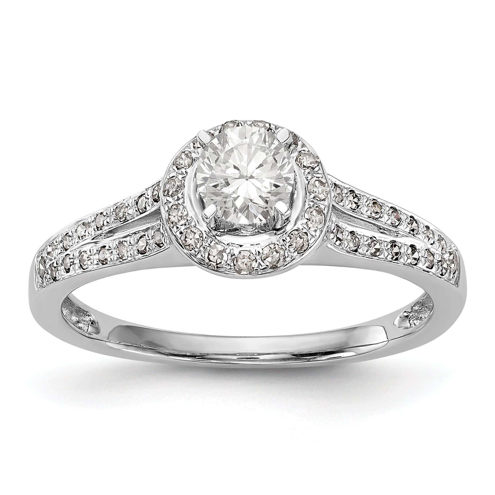 14K White Gold Round Simulated Diamond Halo Engagement Ring