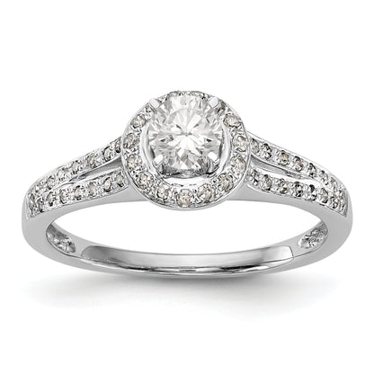 14K White Gold Round Simulated Diamond Halo Engagement Ring