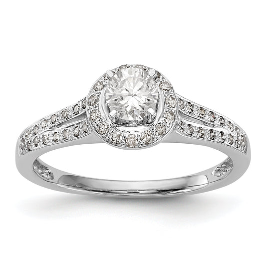 14K White Gold Round Simulated Diamond Halo Engagement Ring