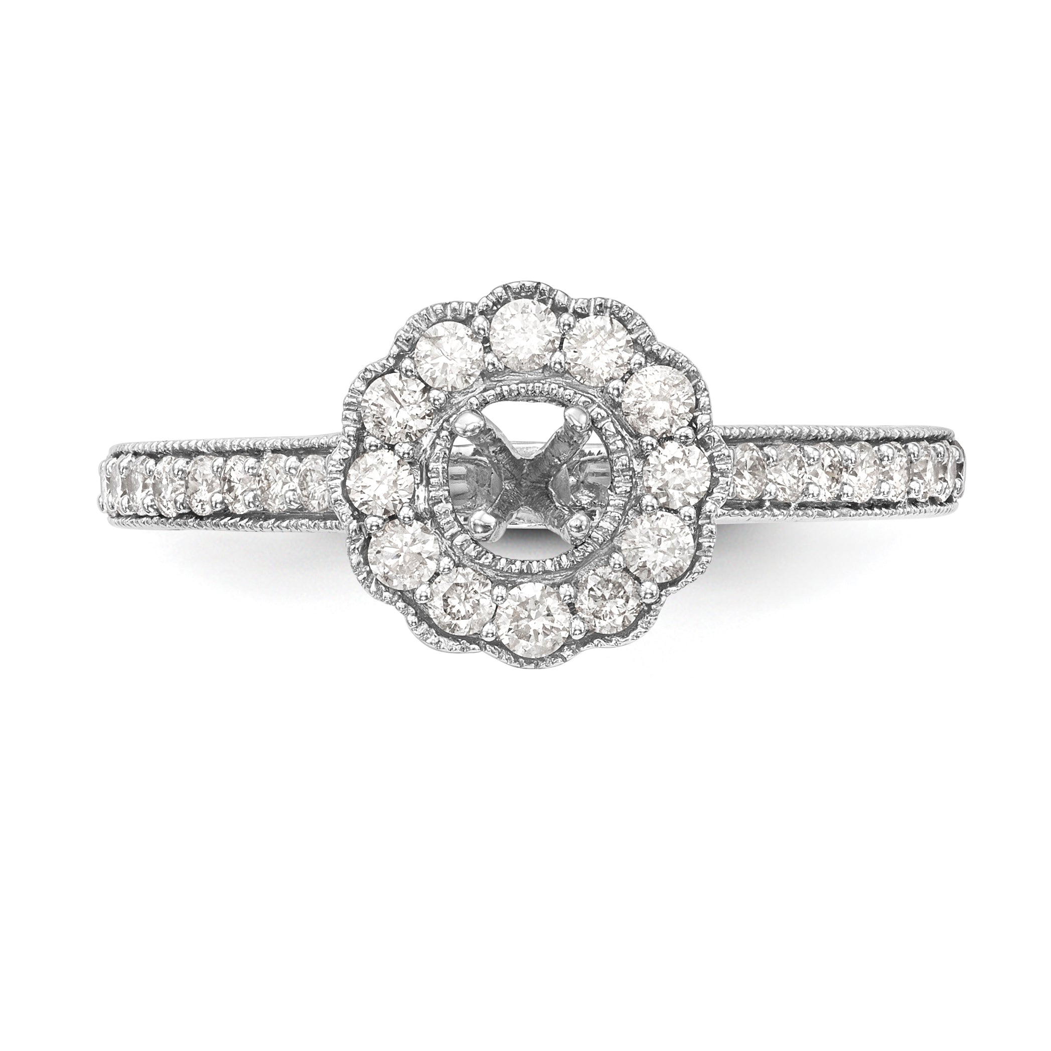 14K White Gold Round Simulated Diamond Halo Engagement Ring