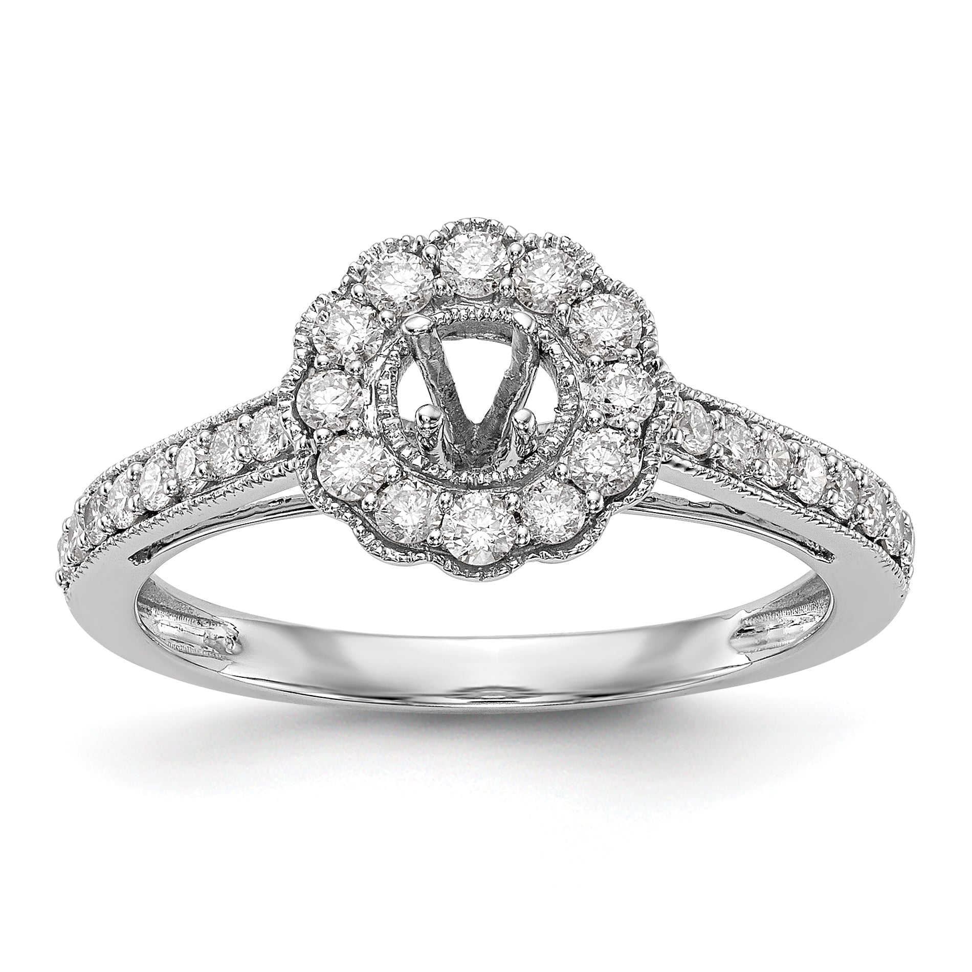 14K White Gold Round Simulated Diamond Halo Engagement Ring