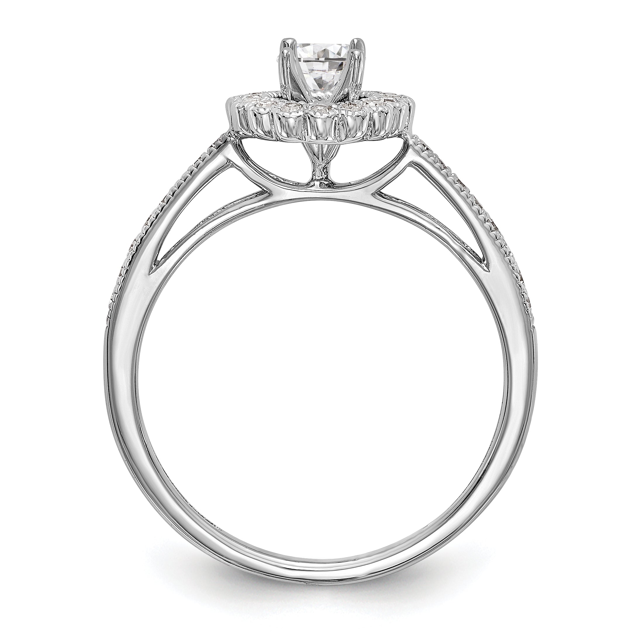 14K White Gold Round Simulated Diamond Halo Engagement Ring