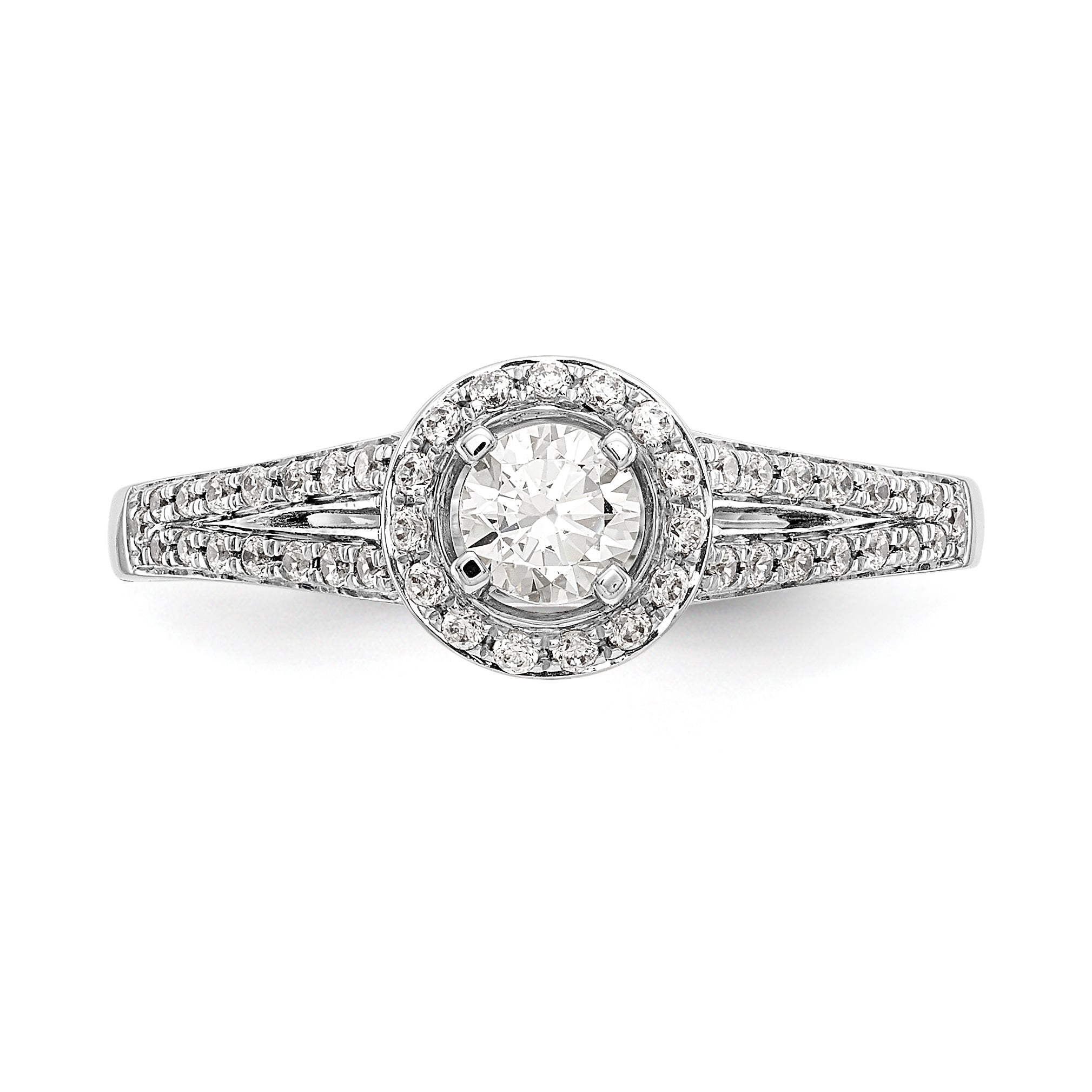 14K White Gold Round Simulated Diamond Halo Engagement Ring